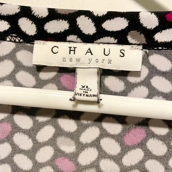 Chaus 3/4 Sleeve White Black Magenta Gray Polka Dot Blouse Size XL - Picture 7 of 10